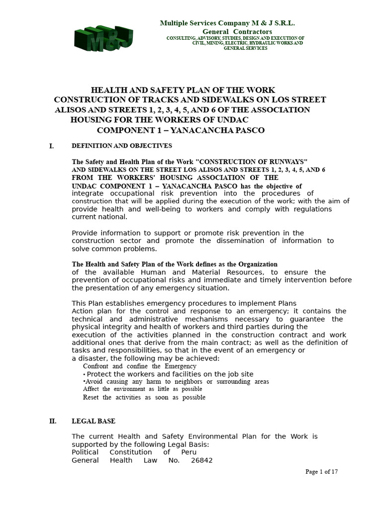 Health and Safety Plan for Construction | PDF | Occupational Safety And ...