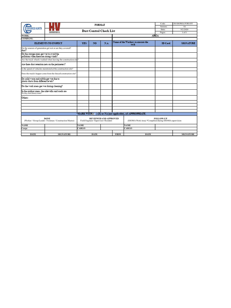 Dust Control Checklist for Construction Sites | PDF