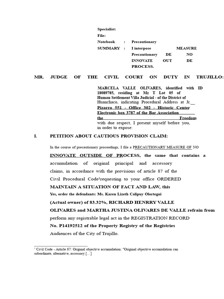 Precautionary Measure Petition in Trujillo | PDF | Public Law | Justice
