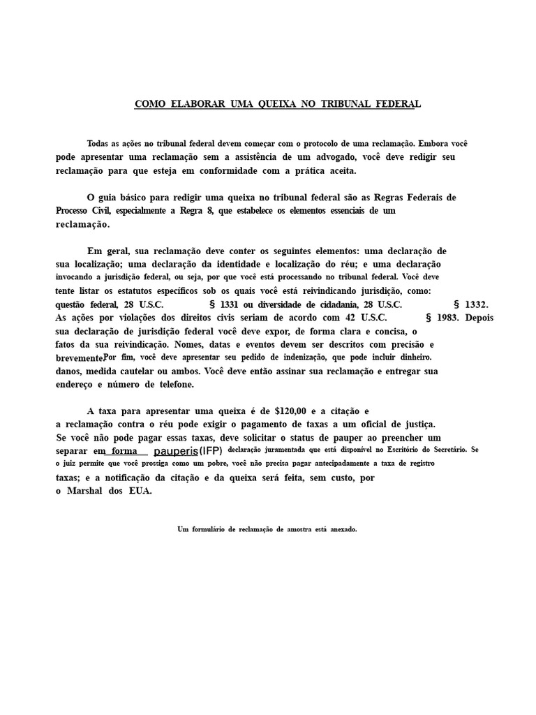 Como Fazer uma Queixa no Tribunal Federal | PDF | Tribunal regional dos ...