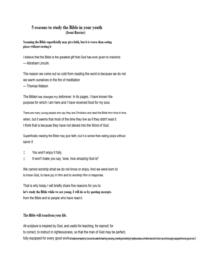 5 Reasons to Study the Bible Young | PDF | Bible | God