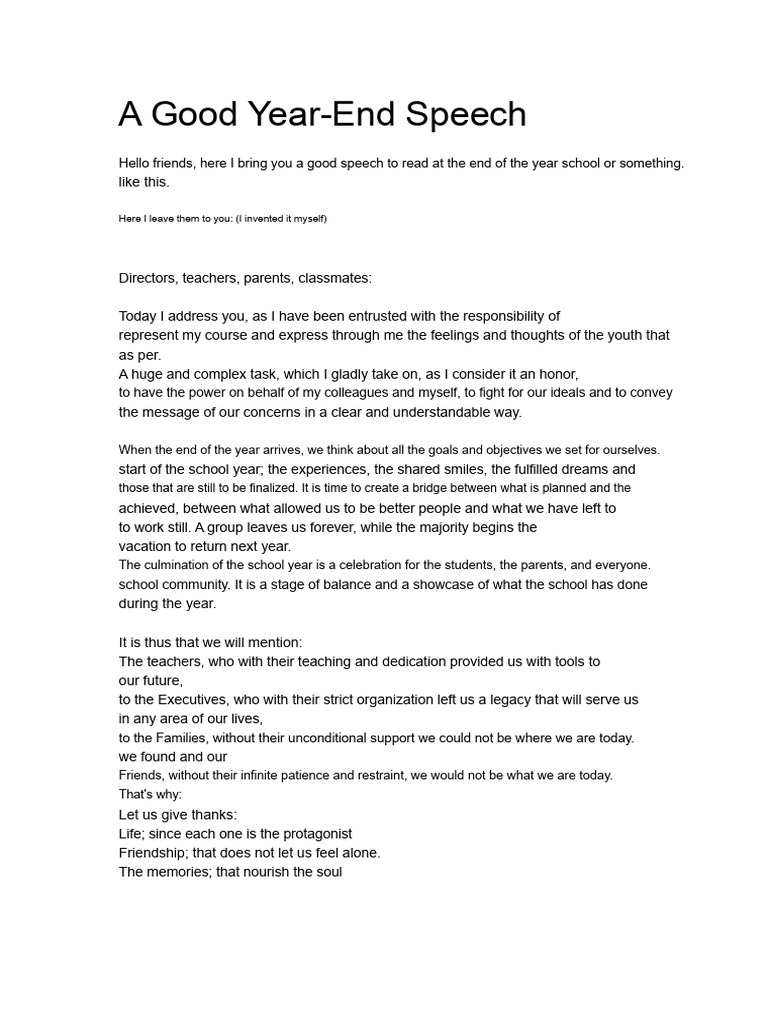 A Good New Year's Eve Speech | PDF