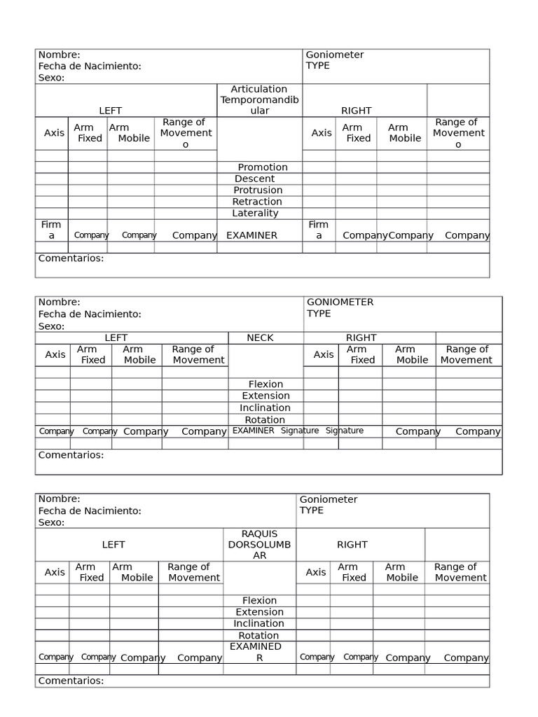 Goniometer Assessment Report Template | PDF | Anatomical Terms Of ...