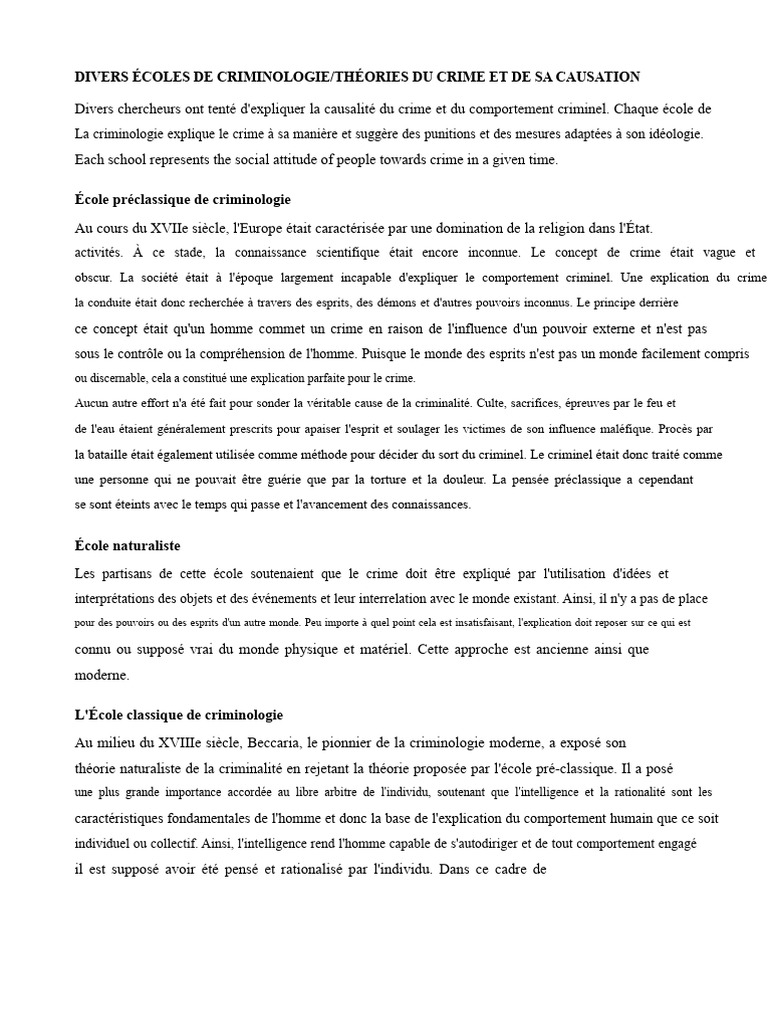 Écoles de criminologie et théories du crime | PDF | Criminologie | Crimes