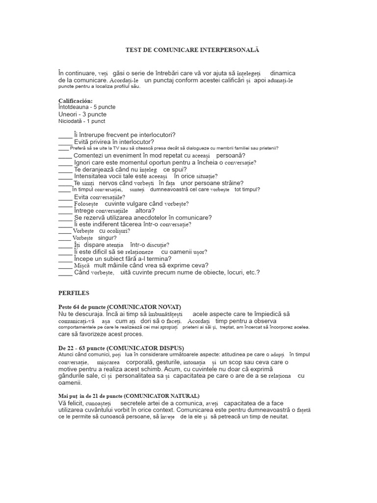 Test de Comunicare Interpersonală | PDF