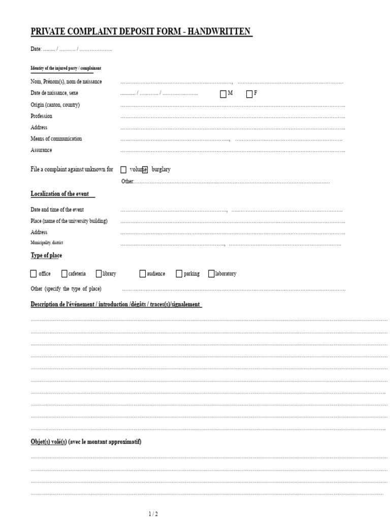 Private Complaint Filing Form | PDF | Complaint | Plaintiff
