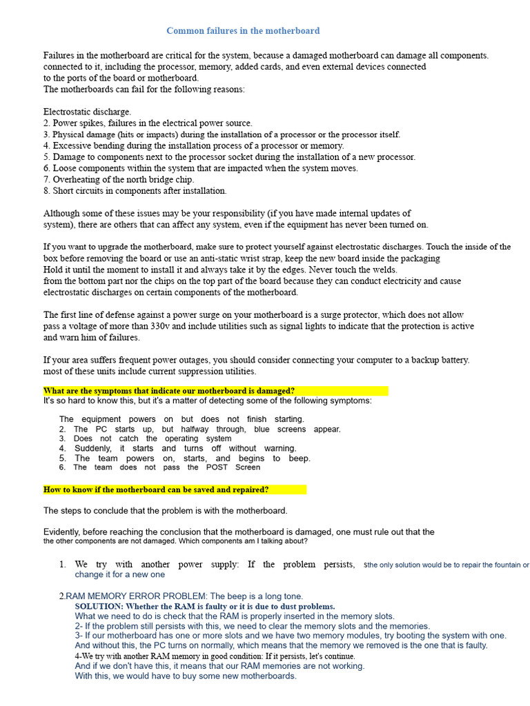 Common Motherboard Failures Explained | PDF | Bios | Random Access Memory
