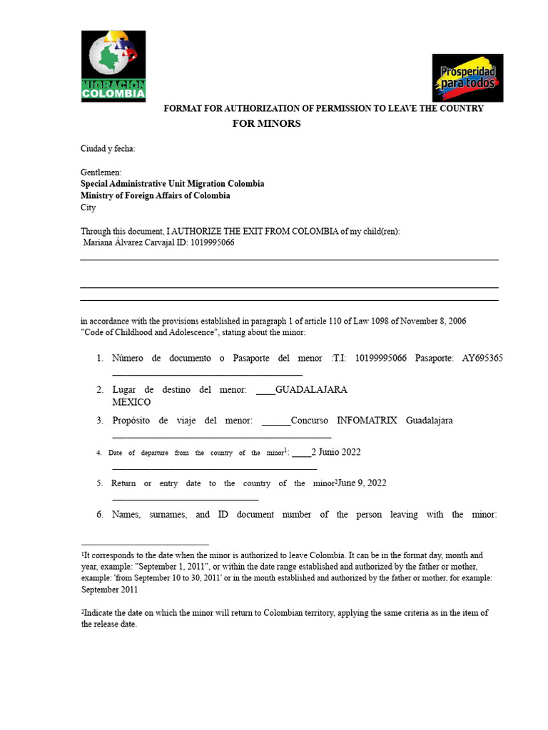 Format Authorization Permission To Leave The Country | PDF