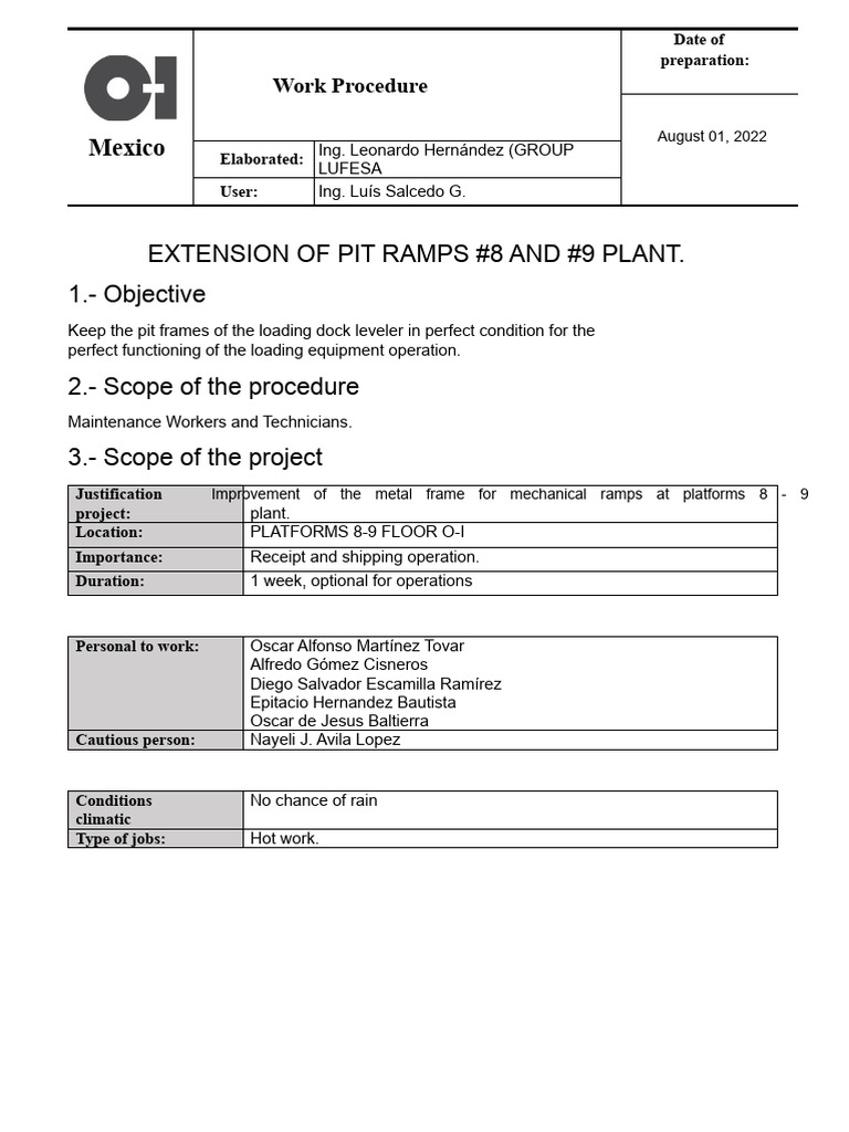 Maintenance Procedure for Pit Ramps 8-9 | PDF | Welding | Construction