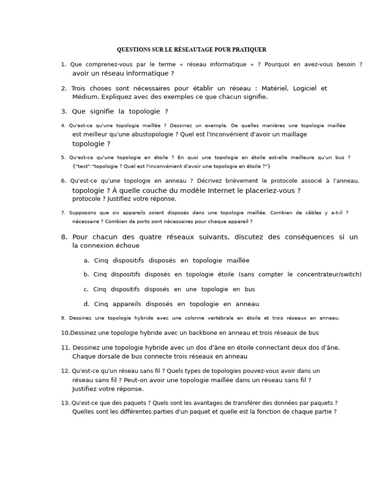 Questions essentielles sur le réseautage | PDF | Topologie de réseau ...