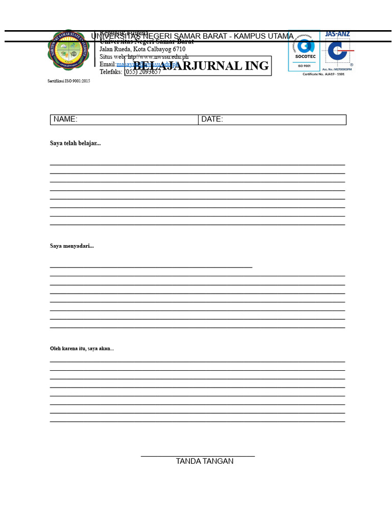 Template Jurnal Pembelajaran | PDF