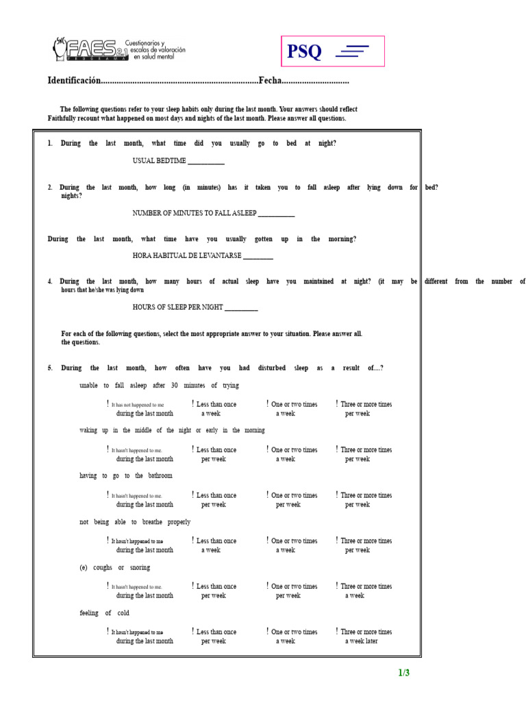 Sleep Habits Questionnaire (PSQ) | PDF | Sleep | Snoring