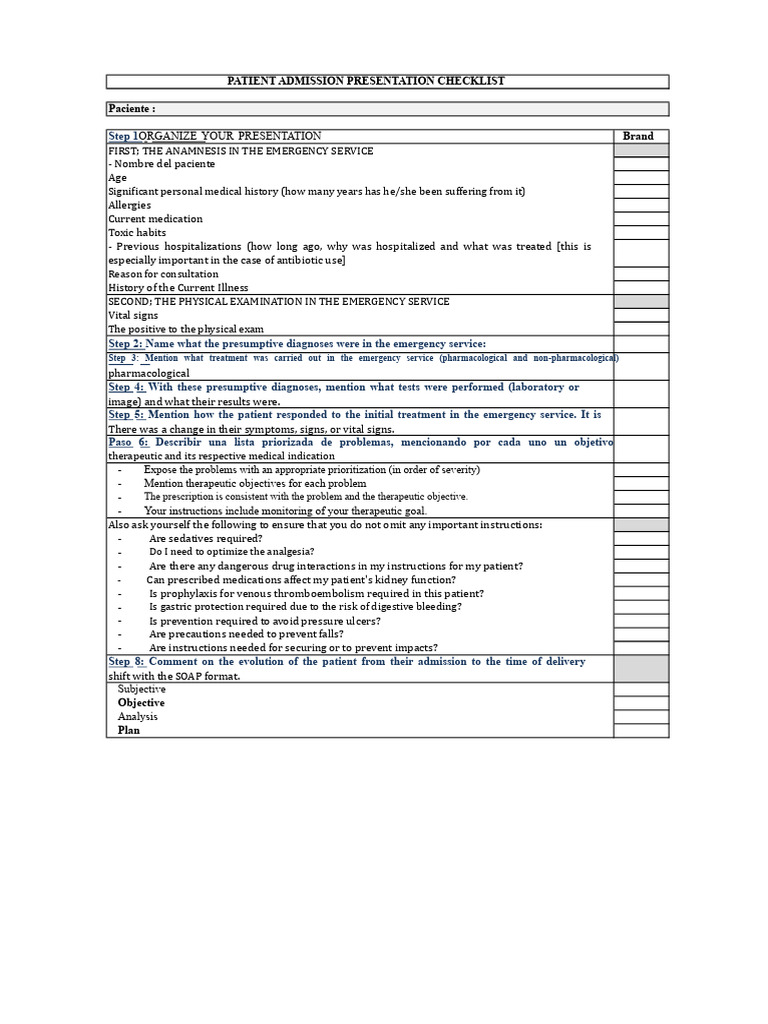Emergency Patient Admission Checklist | PDF