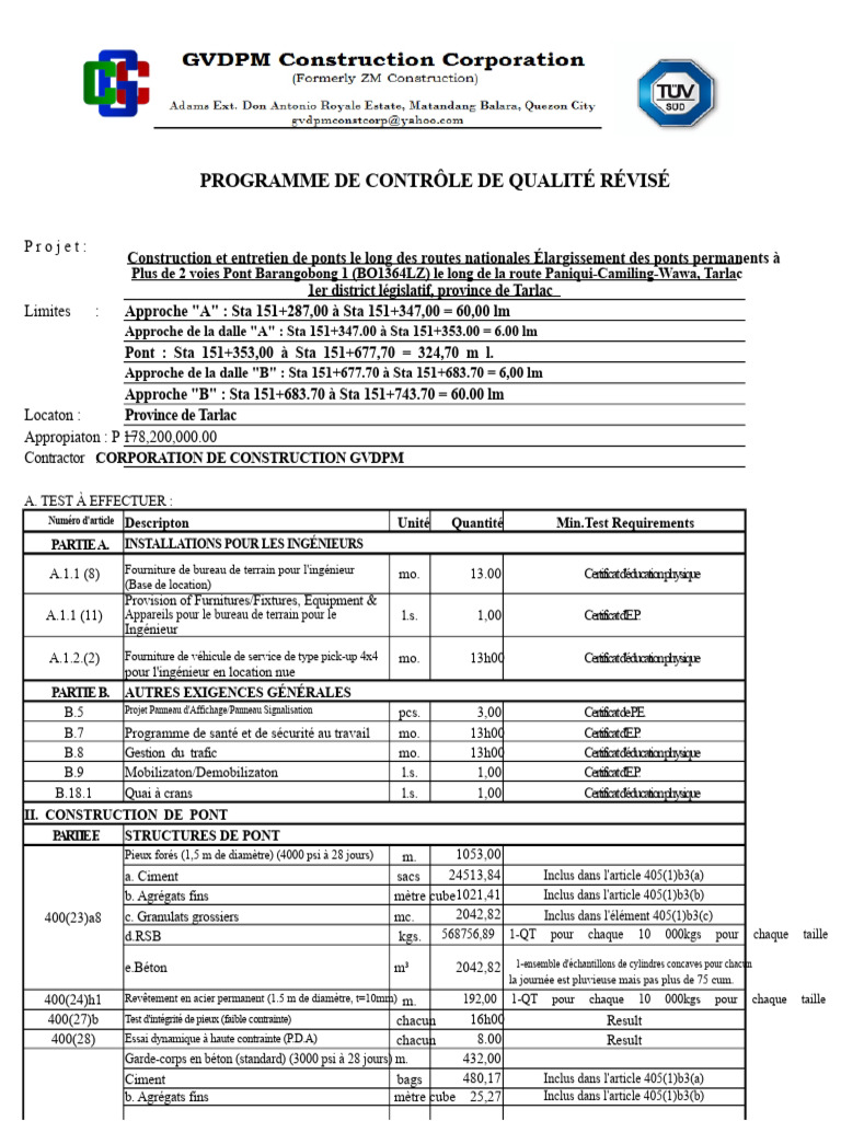 Programme de contrôle qualité pour ponts | PDF | Béton | Pont