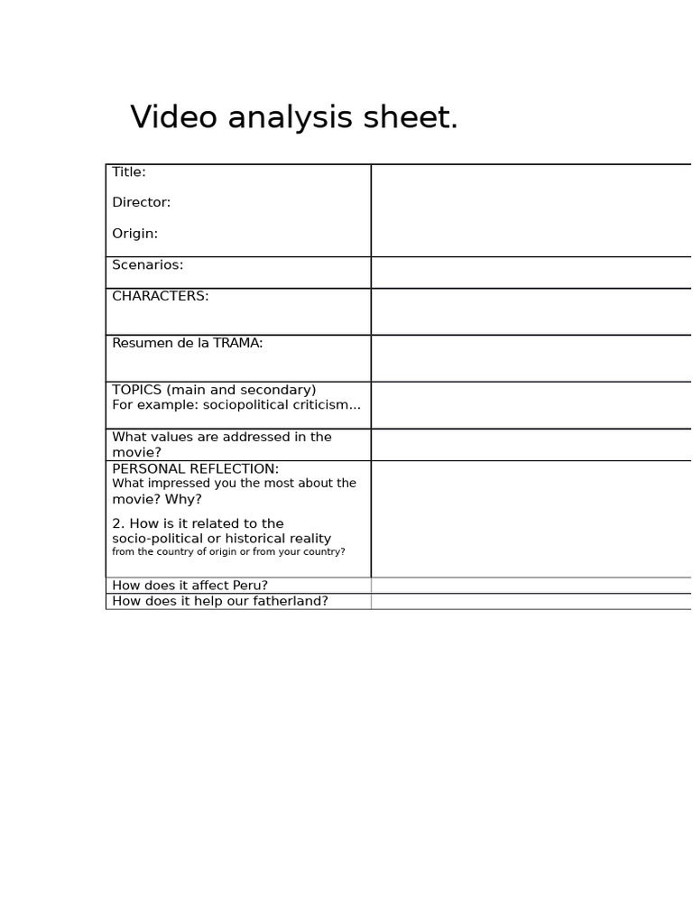 Video Analysis Sheet Template | PDF