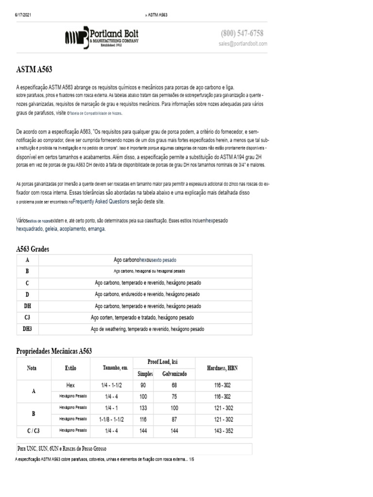Especificação ASTM A563 para Porcas de Aço | PDF | Aço | Parafuso