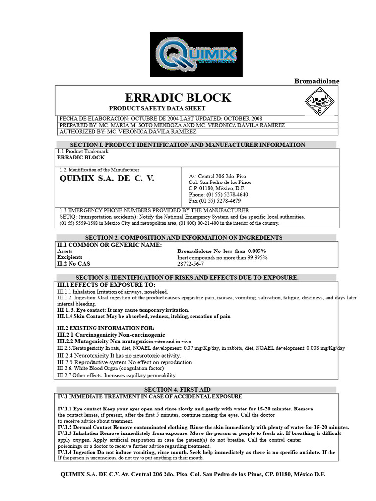 Erradic Block-Safety Data Sheet C.R. | PDF | Toxicity | Personal ...
