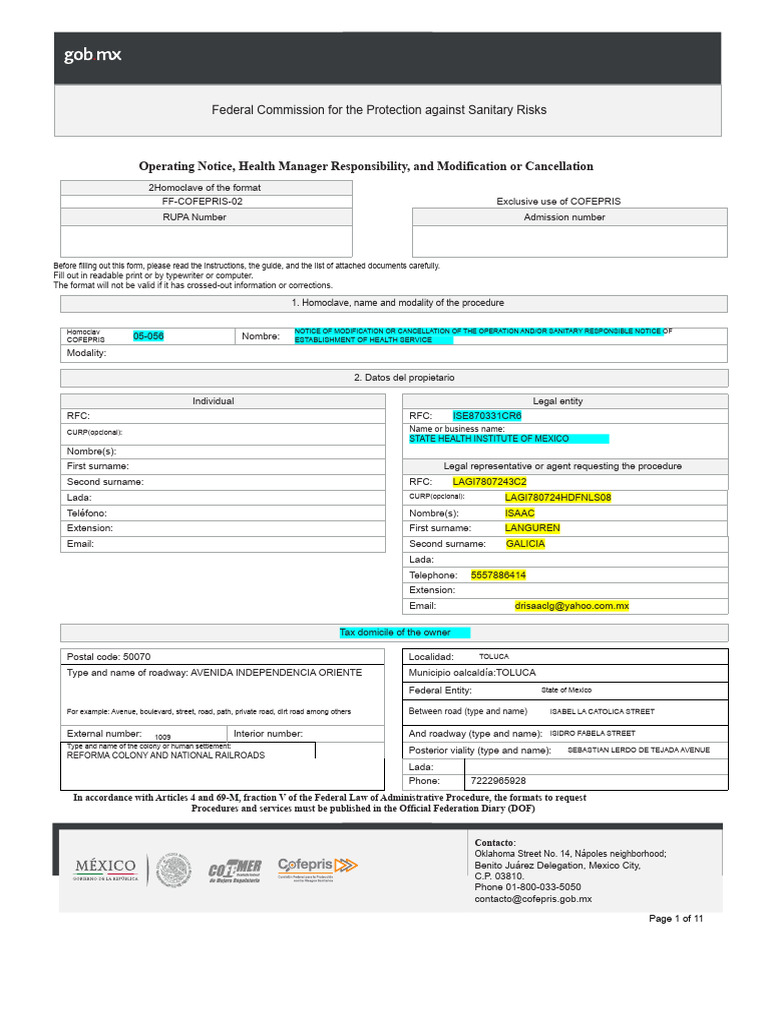 COFEPRIS Health Service Modification Notice | PDF | Foods