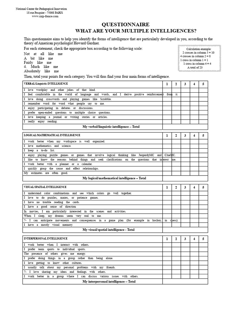 Multiple Intelligences Test | PDF | Intelligence | Cognitive Science