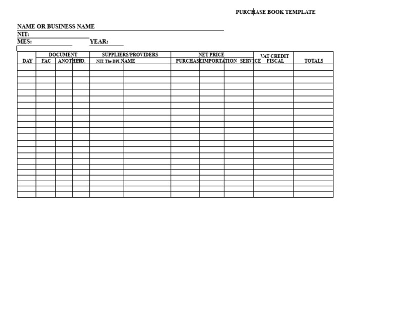 Purchases Book Model 2023 | PDF