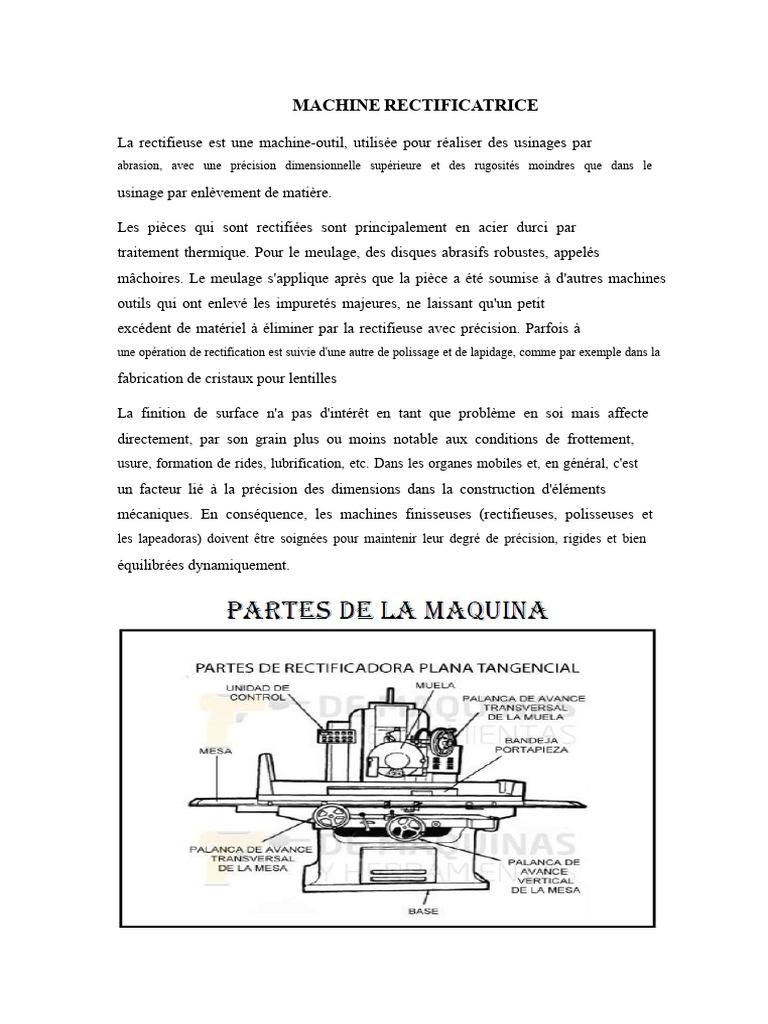 Machine Rectificatrice : Usinage Précis | PDF | Usinage | Rectification ...