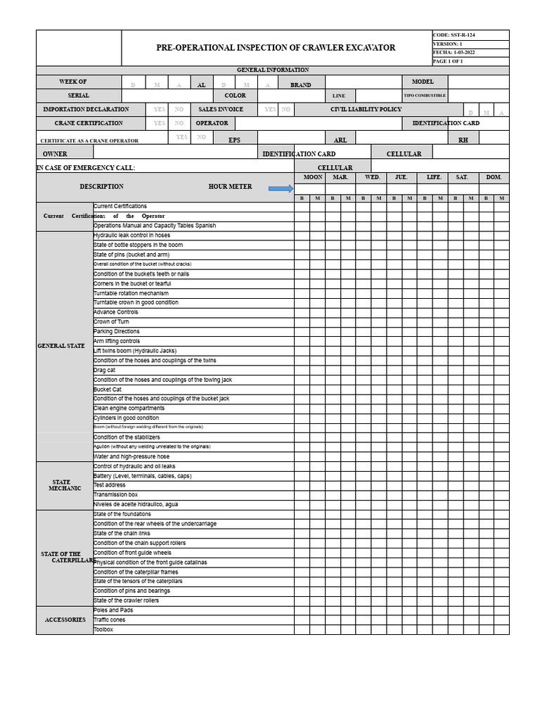 Crawler Excavator Pre-Operational Inspection | PDF | Crane (Machine ...