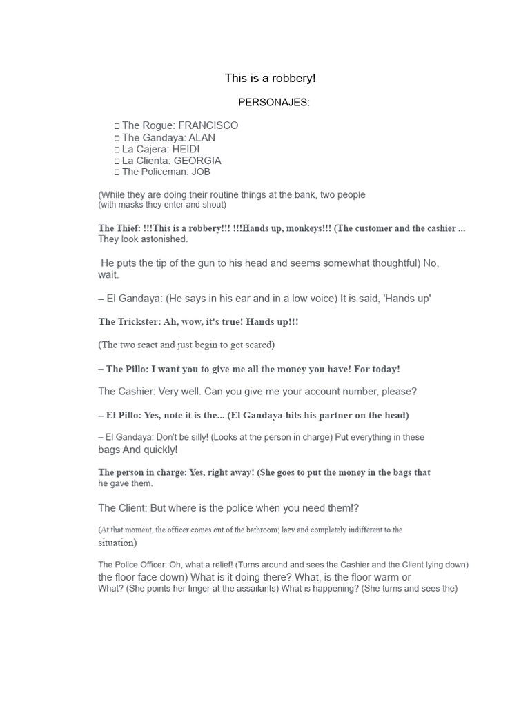 Bank Robbery Comedy Script | PDF