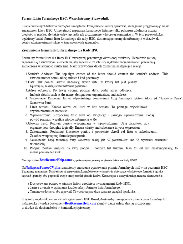 Format Listu Formalnego Rady HSC | PDF