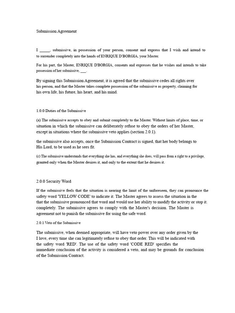 BDSM Submission Agreement Template | PDF | Dominance And Submission