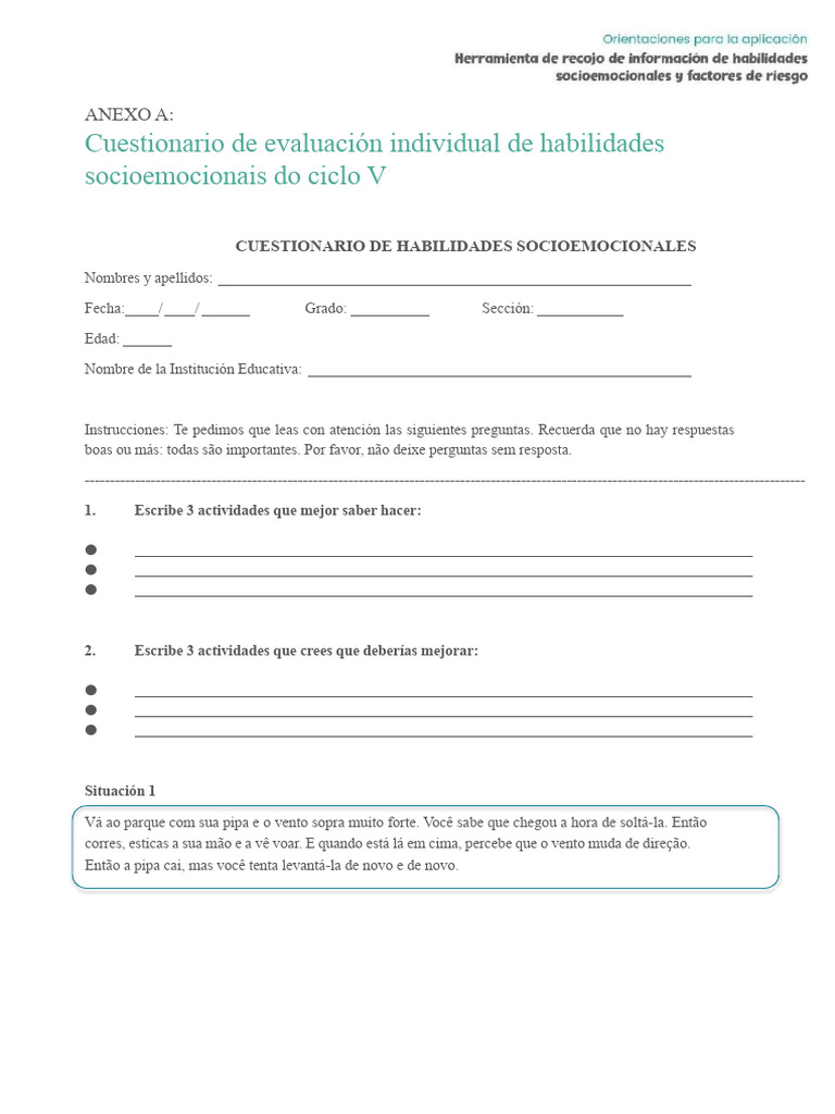 Questionário de Habilidades Socioemocionais | PDF | Emoções | Violência
