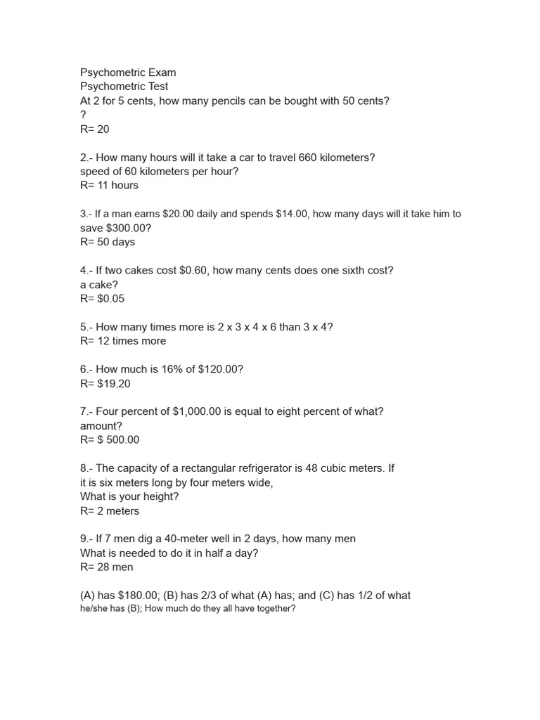 Psychometric Exam Questions and Answers | PDF