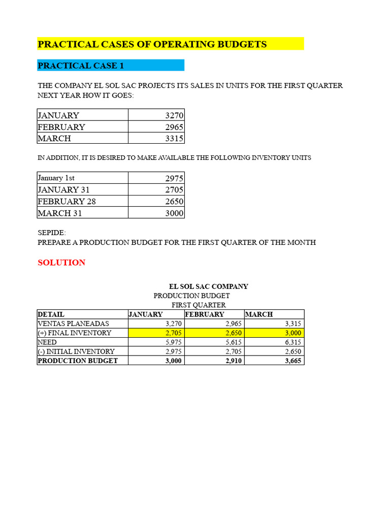 Development of Practical Cases For Operating Budgets 2 | PDF ...