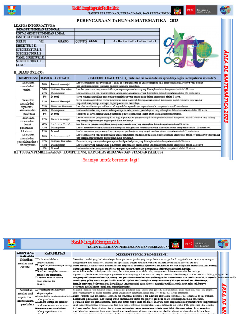 Rencana Pembelajaran Matematika 2023 | PDF