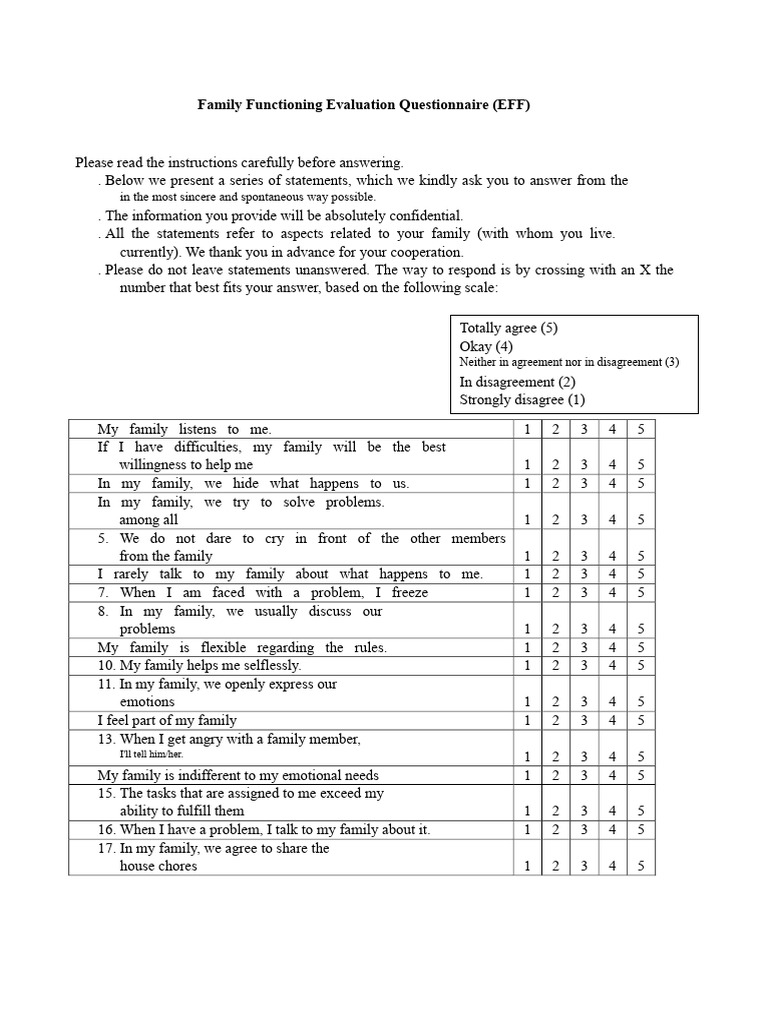 Family Functioning Evaluation Survey | PDF | Psychology | Psychological ...