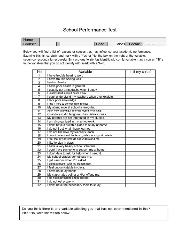 Factors Affecting School Performance | PDF