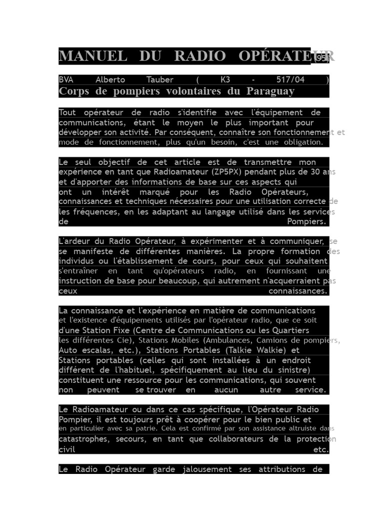 Manuel du Radio Opérateur Pompier | PDF | Radio | Haute fréquence