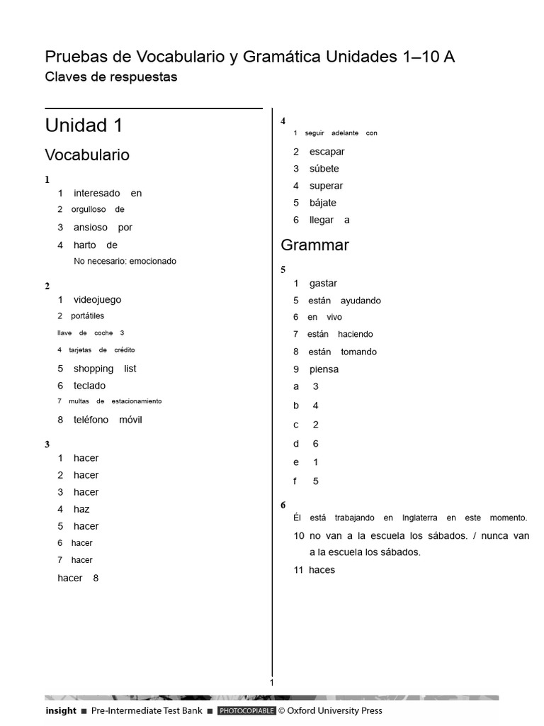 Claves de Vocabulario y Gramática 1-10 | PDF | Youtube | Facebook