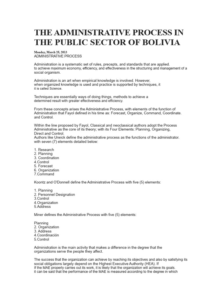 The Administrative Process in The Public Sector of Bolivia | PDF ...
