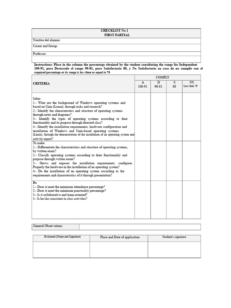 Checklist Operating Systems No 1 | PDF