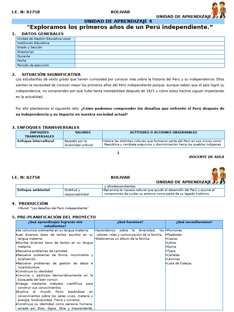 Unidad de Aprendizaje 4 6° Grado | PDF | Aprendizaje | Maestros
