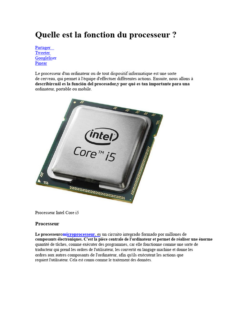 Fonction et importance du processeur | PDF | Électronique ...
