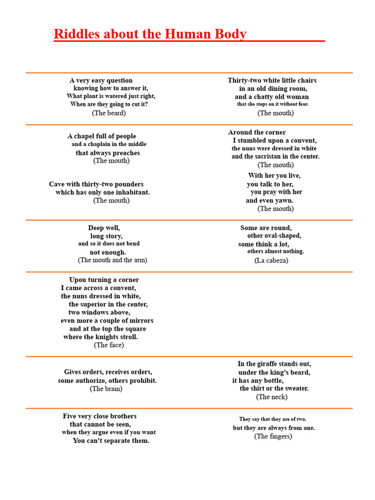 Fun Riddles About the Human Body | PDF
