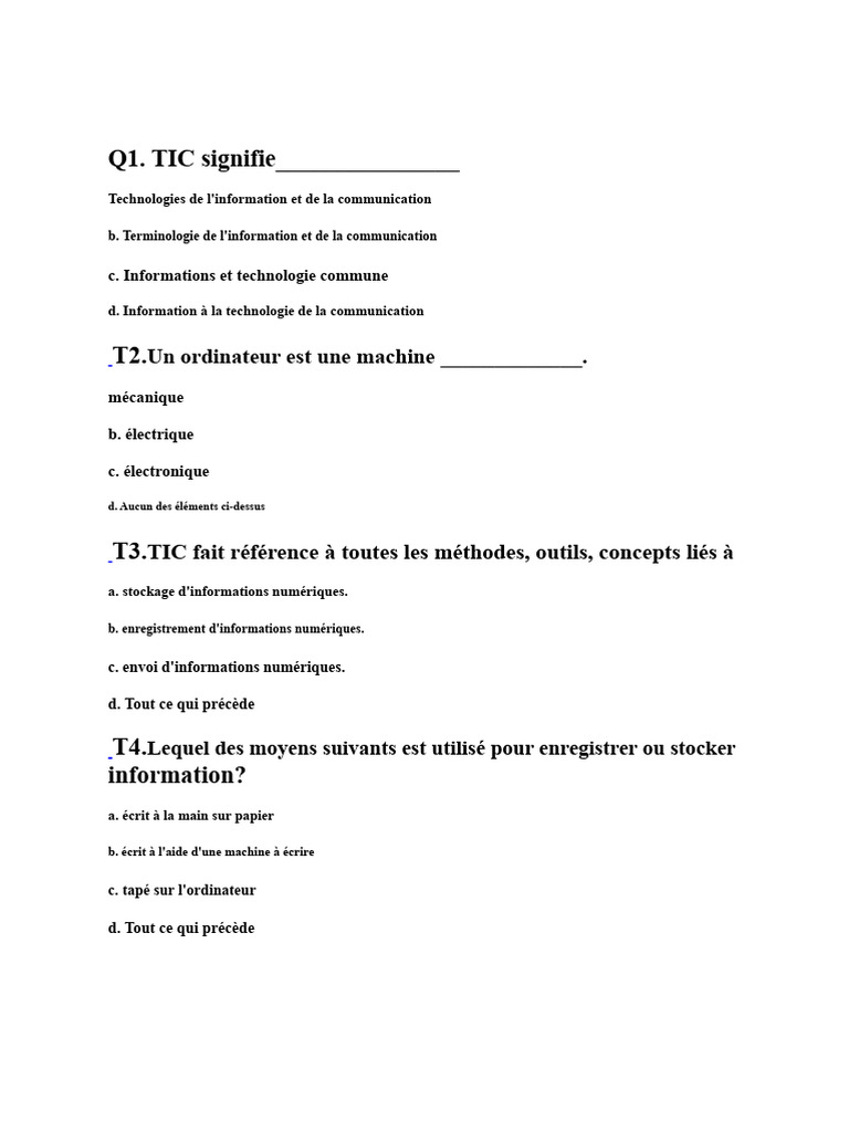 Questions sur les TIC et l'informatique | PDF | Système d'exploitation ...