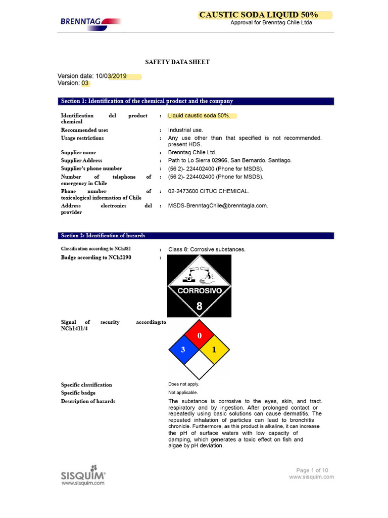 50% Liquid Caustic Soda | PDF | Dangerous Goods | Water