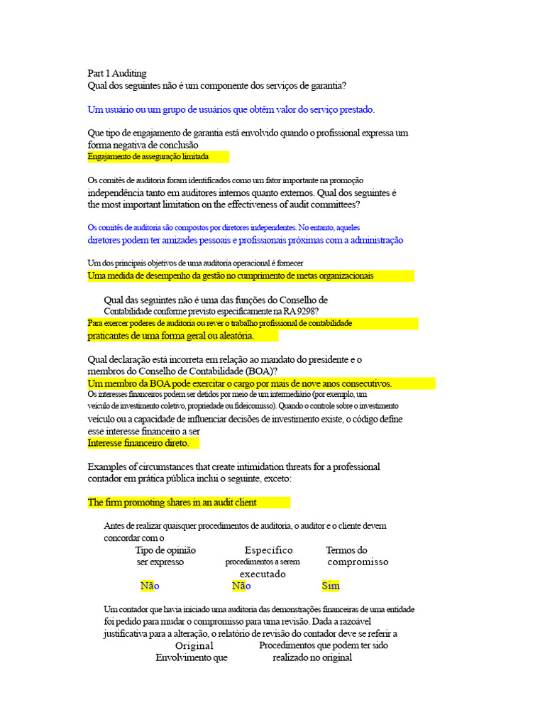 Auditoria e Controle Interno: Questões Essenciais | PDF | Contabilidade ...