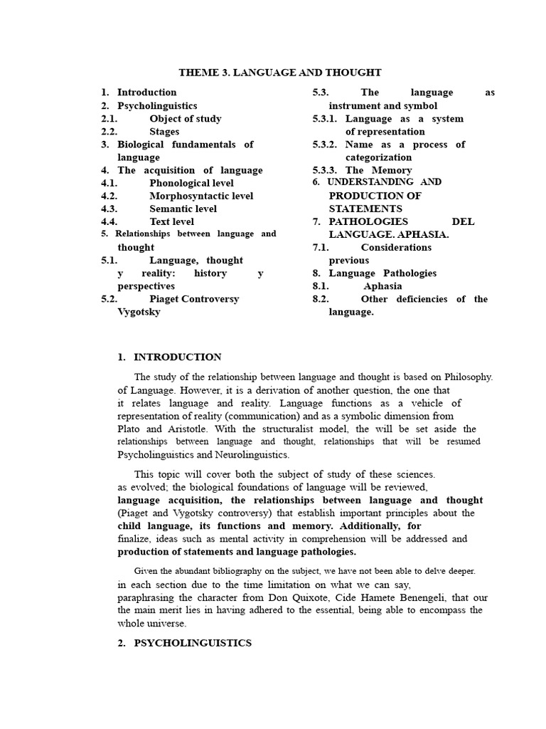 Theme 3. Language and Thought | PDF | Psycholinguistics | Aphasia