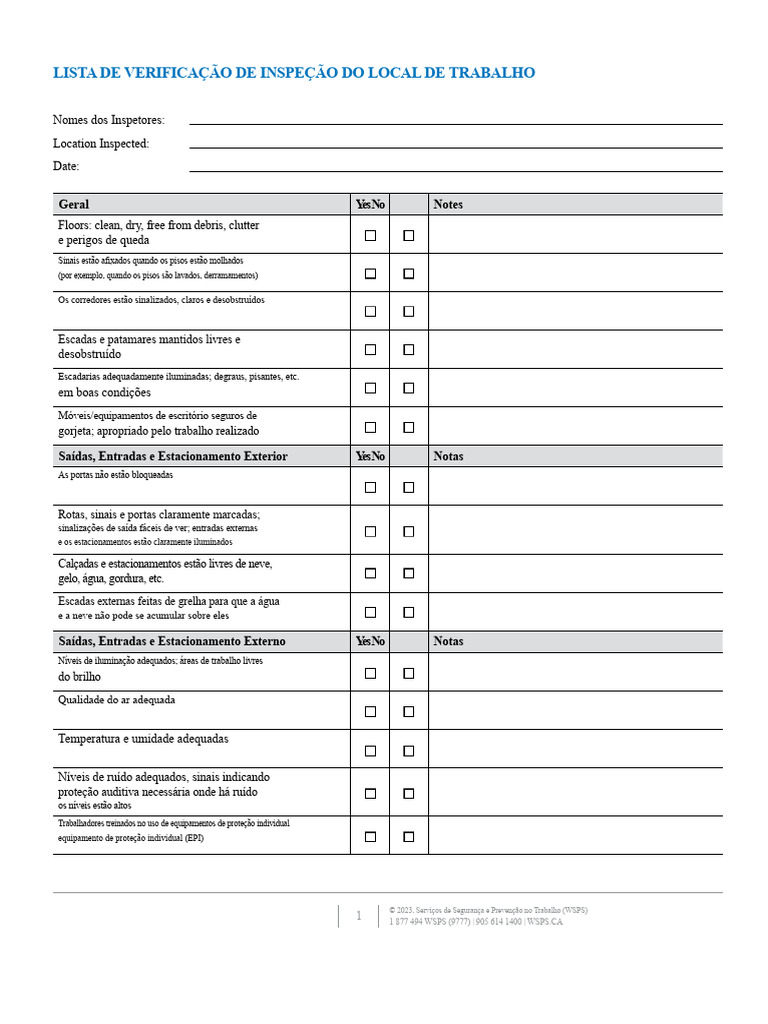 Checklist de Inspeção de Segurança no Trabalho | PDF | Segurança