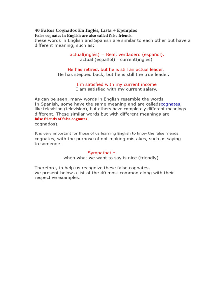 40 False Cognates in English | PDF