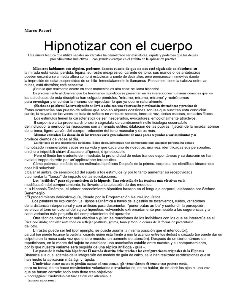 Marco Pacori Hipnotizar Con El Cuerpo | PDF | Hipnosis | Sicología