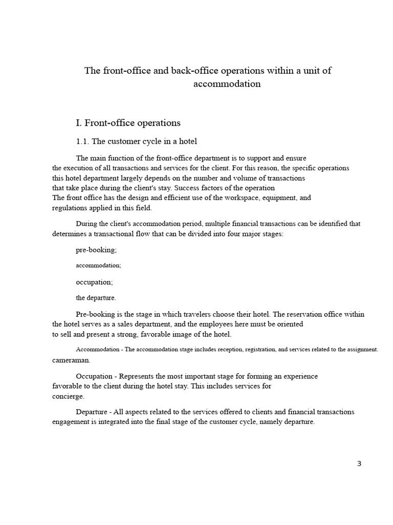 Front-Office and Back-Office Operations Within A Hospitality Unit | PDF ...